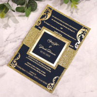 Invitations personnalisées en papier pailleté pour mariage de luxe 5*7 pouces noir RSVP cartes ventre feuille d'or texte imprimé musique ange croix