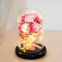 Cadeaux Fête des Mères Artificielle Lumière Led Savon Préservé Rose Fleurs Bouquet Rose pour Anniversaire Mon Femmes