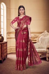 Latest Design Gajri Silk <b>Saree</b> With <b>Golden</b> Border And Embroidery Design <b>Saree</b> with Blouse Material For Wedding Wear - Product Image 4