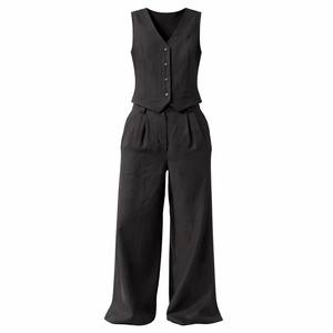 Fornitore di Alta Qualità di <span class=keywords><strong>Abbigliamento</strong></span> e Completi da <span class=keywords><strong>Donna</strong></span>, Personalizzazione di Eleganti Completi Classici in Lino Nero per Signore Raffinate - Product Image 1