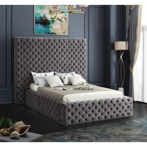 Marco de cama de plataforma elevadora tapizada con mechones modernos de lujo Muebles de diseño suave con construcción de madera - Product Image 1