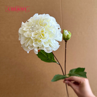 Bunga Dahlia Buatan Putih DC193 Tangkai Tunggal Sentuhan Realistis Pompon Dahlia untuk Buket Pernikahan, Vas, dan Rangkaian Bunga