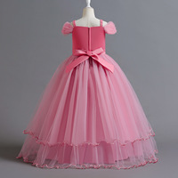 Robe de bal longue moderne à épaules dénudées pour filles, avec nœud, dentelle brodée et fleurs, pour mariage, fête, bal de promo, anniversaire, enfants 5-14 ans