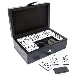 Professional Leather Double Six Dominoes Set Case With Plastic Dominoes Double nine domino game set