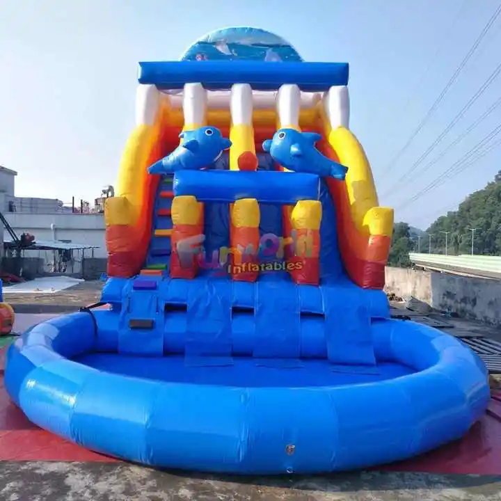 Commercial adult kids waterslide blue color juego inflable tobogan acuatico inflatable water slide bouncy castles with pool