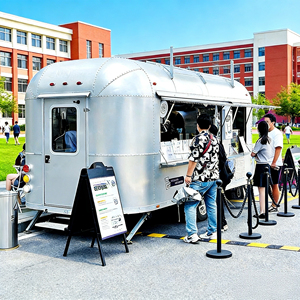 Food Truck Carré en Aluminium Entièrement Équipé avec Porche pour Snacks, Bonbons et Chips - Multifonctionnel et Personnalisable pour Utilisation Extérieure - Product Image 4