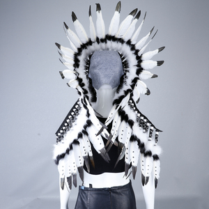 Bandeau en plumes d'inspiration ethnique avec glands perlés Accessoire pour les fêtes et les accessoires de costumes de photographie - Product Image 4