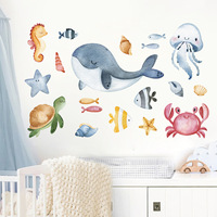Pegatinas de pared de organismos del mundo marino, papel tapiz extraíble a prueba de agua para sala de estar, habitación de niños, fondo del hogar, decoración de pared mural