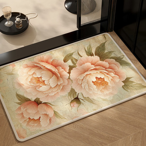 Alfombra de Baño Floral Rectangular de Lino Absorbente Antideslizante para Uso Doméstico - Product Image 4