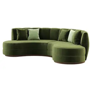 Sofá de canto quadrado moderno, sofá de canto curvado de tecido europeu verde para jardim
