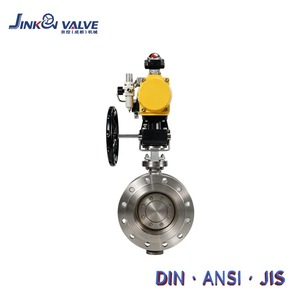 Vanne papillon à triple excentricité pneumatique à <span class=keywords><strong>joint</strong></span> rigide à brides avec volant manuel en acier inoxydable pour usage industriel - Product Image 1