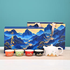 Juego de Té Kung Fu Creativo y Cultural, Caja de Regalo con Tetera y Cuatro Tazas de Cerámica, Recuerdo con Diseño de Mil Millas de Ríos y Montañas - Product Image 3
