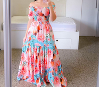 Robe maxi bohème pour femmes, épaules dénudées, à fleurs, dégradé arc-en-ciel, taille haute, tube top, décontractée, été, plage, fête, mariage