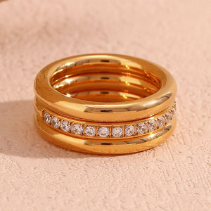 Anillo de Boda de Acero Inoxidable 316L con Baño de Oro Fino de 14k y 18k, con Circonita, para Mujer, Resistente al Deslustre - Product Image 2