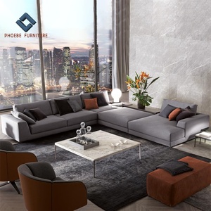 Conjunto de sofás de esquina modulares para sala de estar, sofás de tela en forma de <span class=keywords><strong>L</strong></span>, con librería - Product Image 1