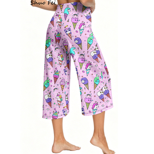 <span class=keywords><strong>Pantaloni</strong></span> Larghi da <span class=keywords><strong>Donna</strong></span> con Stampa Unicorno Magico e Gelato, a Vita Alta, Corti, per Yoga e Relax, con Coulisse, Morbidi e Sportivi - Product Image 3