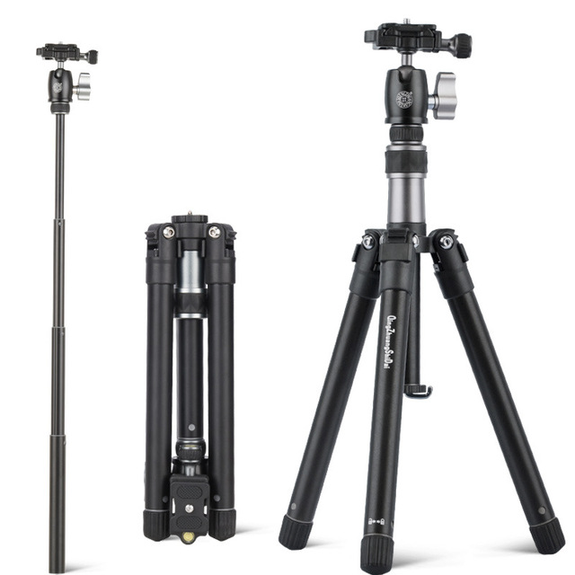 Q160D Aluminum Alloy Folding Tripod Spherical Pan-Tilt Quick-Release Plate Mobile Phone Camera Video 148CM Portable