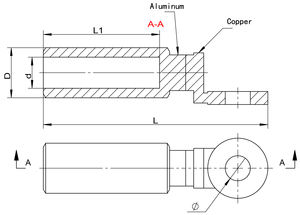 कॉपर और एल्यूमीनियम बिमेटेलिक क्रिम्पिंग स्प्लिस कनेक्टर घर्षण वेल्डेड राउंड हेड केबल ल्यूग टर्मिनल - Product Image 2