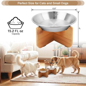 Nuevo soporte de madera para tazón de gato, tazón de comida de acero inoxidable, comedero para gatos, plato de comida para mascotas de bambú antideslizante, adecuado tanto para gatos como para - Product Image 5