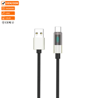 Câble USB-A vers Type-C en silicone Justlink 100W avec affichage de puissance, tête transparente, charge rapide et transfert de données pour téléphone et tablette