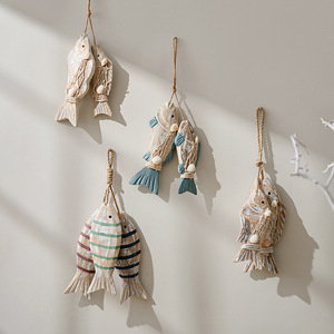 Décoration murale en bois massif style méditerranéen, plusieurs pièces, en pin, forme irrégulière, avec suspension en corde - Product Image 2