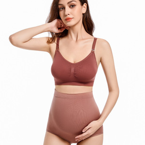 Conjunto de <span class=keywords><strong>Ropa</strong></span> Interior de Maternidad Sin Costuras de Cintura Alta y Sujetador de <span class=keywords><strong>Lactancia</strong></span> 668+855 con Botón de Apertura Sin Aros Sin Marcas Transpirable y Levanta Cadera - Product Image 5