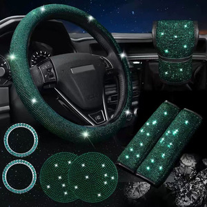 Ensemble d'accessoires de voiture populaires en cuir PU Xingyue, comprenant un couvre-volant à 3 branches scintillant, un couvre-levier de vitesse, un couvre-frein à main et un coussinet d'accoudoir. - Product Image 4