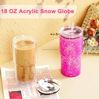 Nouveauté : Mug en verre à double paroi de 18 oz avec couvercle et poignée colorés, en plastique, pré-percé, style boule à neige