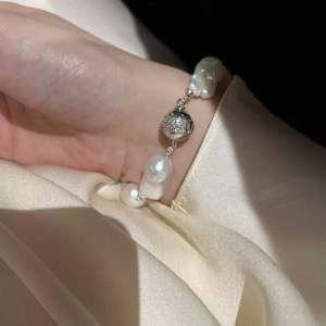 Original Design S925 <b>Silver</b> <b>Bracelet</b> with Natural Baroque Pearls Elegant Pearl <b>Bangles</b> - Product Image 4