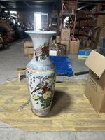 Vase à fleurs cylindrique moderne en céramique chinoise écologique, grand modèle sur pied, design traditionnel pivoine, pour bureau et hôtel