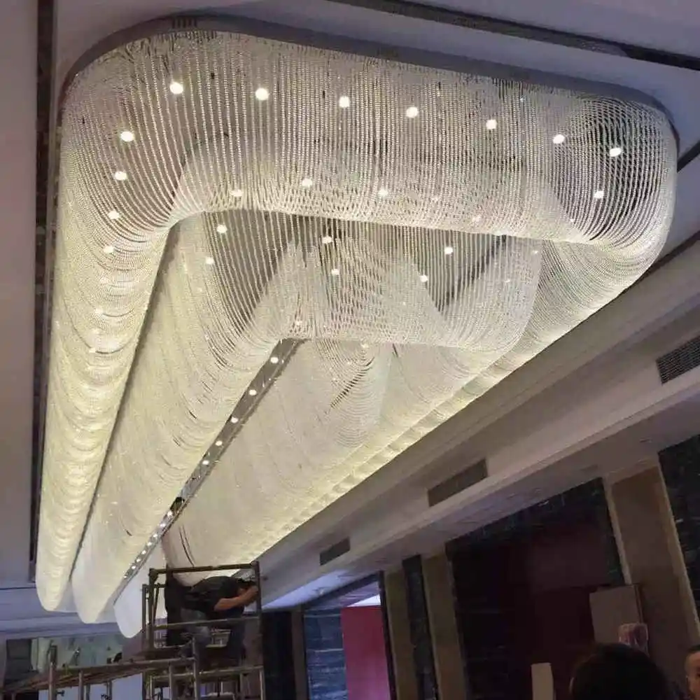 Keyming Beleuchtung benutzer definierte zeitgenössische Hotel großen rechteckigen Kristall Kronleuchter