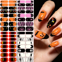 Autocollants pour ongles en gros, esthétiques, noirs et blancs, motif momie, fantôme, toile d'araignée, 16 bandes, non toxiques pour fête d'Halloween