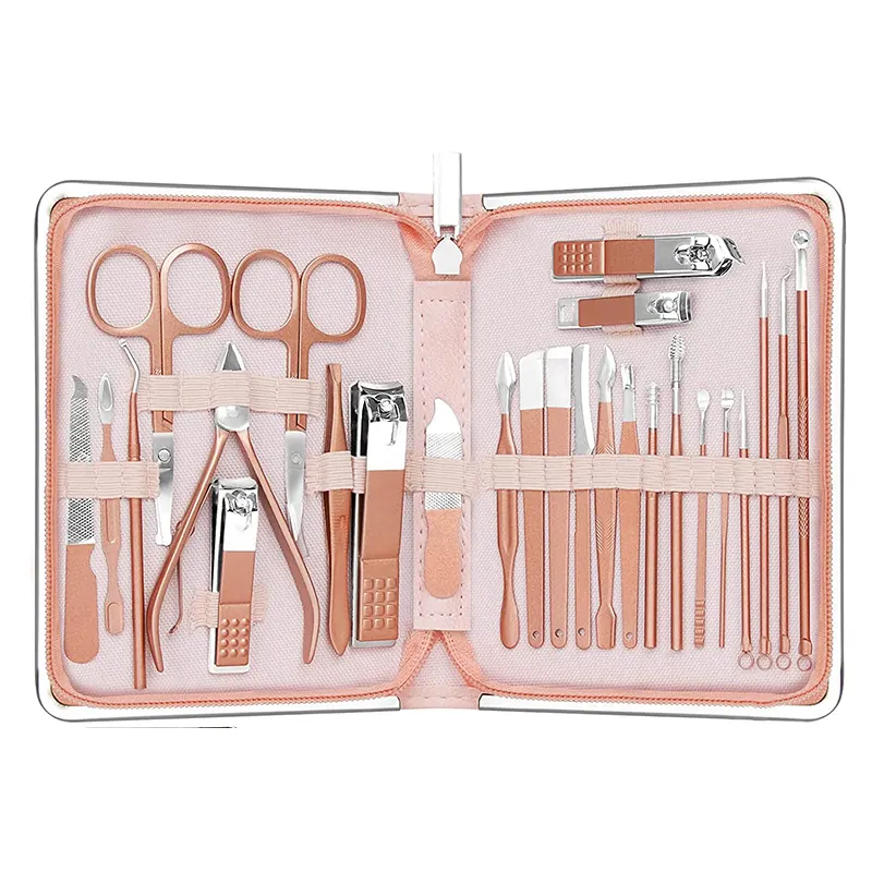 Manicure Set 26 in 1 rose gold Professional Nail Clippers Kit Pedicure Care Tools Stainless Steel Manicure & Pedicure Set
