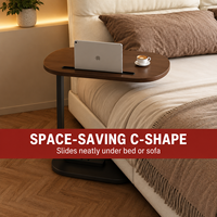 Mesa Auxiliar Moderna en Forma de C para Cama y Sofá, Superficie de Madera MDF con Ranura para Tablet, Ecológica, Mesa Auxiliar para Debajo del Sofá