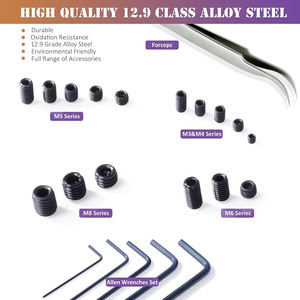 Allen Head Socket Hex <b>Grub</b> <b>Screw</b> Set 530pcs M3 M4 <b>M5</b> M6 M8 DIN 916 Industrial Grade Blackened Steel Assortment Kit - Product Image 4