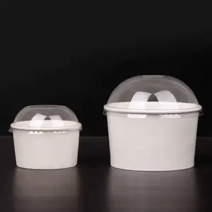 Taza de helado de papel desechable impresa por el cliente con tapa de cúpula al por mayor, vaso de yogur helado de papel desechable