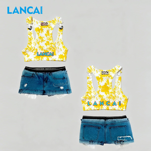 Heavy Compression Ladies Sports Bra and Booty Shorts One Set Custom Make Yoga Sets Above <b>Knee</b> Streetwear Spring Knitting - Product Image 1