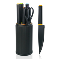 Ensemble de couteaux de cuisine en acier inoxydable 6 pièces avec manche en PP, ciseaux, couteau de chef, couteau à éplucher, couteau à découper la viande, avec boîte cadeau