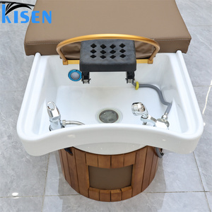 KISEN Spa de coiffure en bois avec lit de lavage, bain de pieds et bac à shampoing avec armoire de rangement - Product Image 4