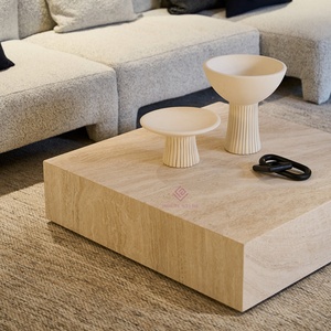 Cao cấp Bắc Âu màu be travertine Đá Cẩm Thạch Bàn cà phê bàn trà ngắn biệt thự sang trọng phòng khách thiết kế đá plinth bảng - Product Image 3