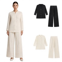 Ensemble Tunique Plissée Crème de Luxe et Pantalon Large pour Femme, Brodé avec Ourlet Festonné, Tenue Modeste Deux Pièces, Vente en Gros, Nouveauté Boutique