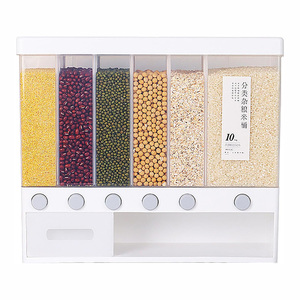 Dispensador de arroz de plástico de 6 rejillas y caja de almacenamiento de alimentos Dispensador de granos secos con almacenamiento de frutas secas Organizador de tambores de alimentos - Product Image 1