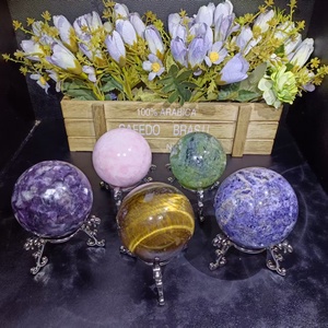 Bola de Piedra de Mica Púrpura y Ojo de Tigre, Cristal Natural Curativo Multimaterial, para Adorno, Venta Caliente - Product Image 2