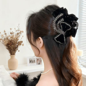 Vintage Elegant Black and Red Bowknot Hair Claw <b>Clip</b> Light Luxury Niche Design Women's Trendy Hair Claw <b>Clips</b> Wholesale Headwear - Product Image 1