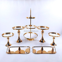 Vente en gros L Supports de table en métal à 3 niveaux pour gâteau cupcake Support à dessert à plusieurs niveaux en or pour mariage