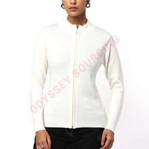 Pull cardigan confortable pour femme avec fermeture éclair intégrale, conçu pour un port quotidien, respirant, 100% coton, tissu épais, look chic, hiver - Product Image 2