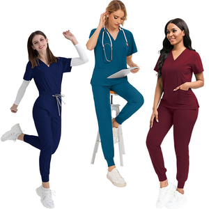Offre Spéciale Médecin Uniformes Soins Infirmiers Médicaux Scrubs Uniforme Clinique Scrub Ensembles À Manches Courtes Tops Pantalon Uniforme Femmes Infirmière Coton - Product Image 2
