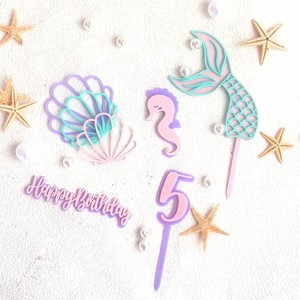 ของตกแต่งเค้กอะคริลิค รูปทรงเปลือกหอย หางปลา ม้าน้ำ ตัวเลข สำหรับงานวันเกิด - Product Image 3