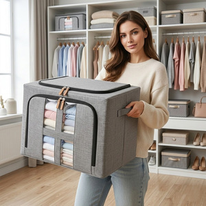 Sac de rangement pliable grande capacité <span class=keywords><strong>pour</strong></span> vêtements avec fermeture éclair, organisateur de garde-robe pliable <span class=keywords><strong>pour</strong></span> placard domestique - Product Image 3