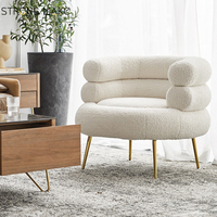 Fauteuil de salon moderne blanc en bouclette, canapé/sofa d'appoint, chaise longue de détente pour salon